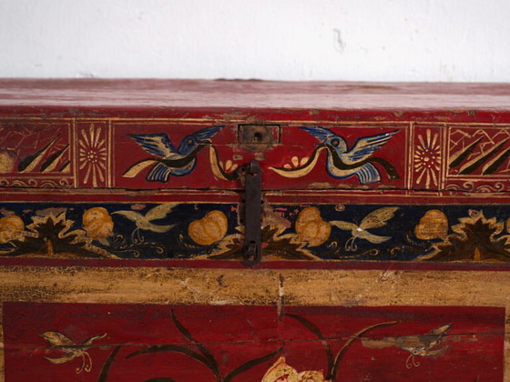 Baule antico dipinto rosso vermiglio in legno di pino – Cina, circa 1900 – Armadi contenitori, Iron (photo 37 of 40)