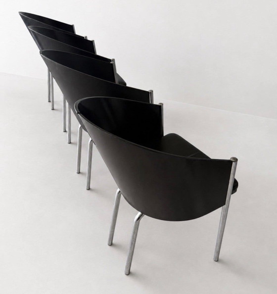 4 Vintage Italian Design Chairs by Segis – Italië, Ca80s – Dining chairs, Chrome, Leather (photo 12 of 15)