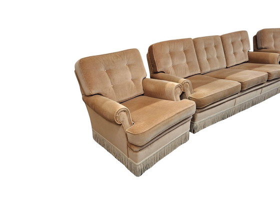 Image 1 of Set salotto in ciniglia degli anni ’70 con frangia decorativa