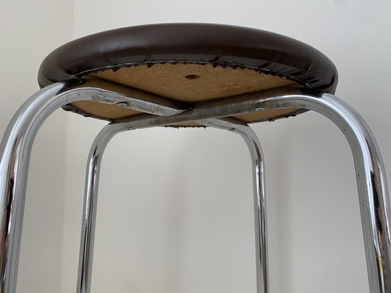 Image 1 of Vintage brown stool with chrome frame, 1970s