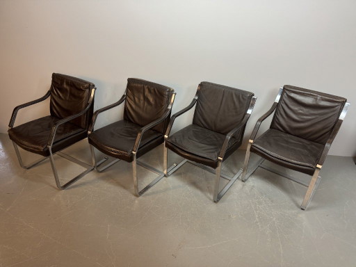 Ensemble de quatre chaises de salle à manger en cuir luge Mid-Century Design par Rudolf Glatzel pour Walter Knoll, Allemagne ann