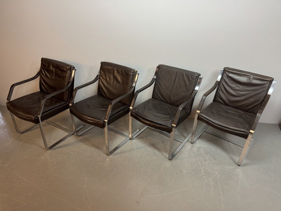 Image 1 of Mid-Century Design Set of Four Sled Leather Dining Chairs by Rudolf Glatzel for Walter Knoll, Germany 1960s 
