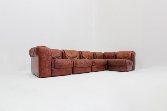Image 1 of Vintage Seven Salotti Modular Sofa in Cognac Leather , Italy 1970s
