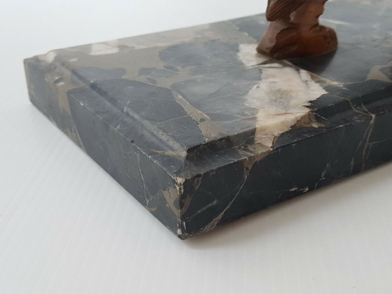 Image 1 of Art Deco Panter 1920-1930 in walnoothout en marmer, vintage jaren 20, 30, 1920, 1930