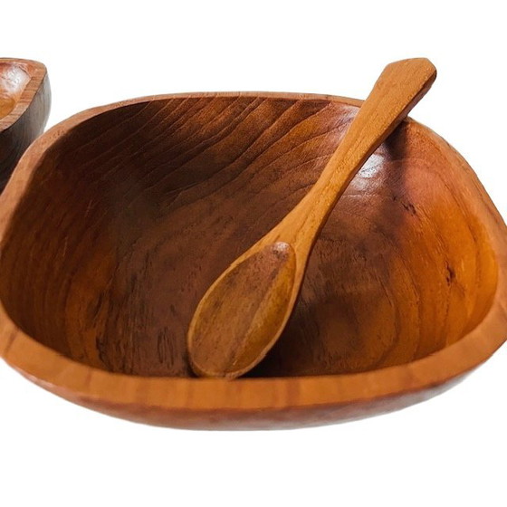 Image 1 of Ensemble de bols en bois de teck vintage, milieu du siècle, années 1970