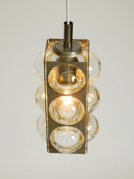 Image 1 of Beautiful 1960s Space Age pendant lamp by Temde, made of glass and nickel-plated metal