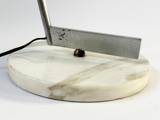 Lampe de table Georges Frydman pour EFA, années 1960, Métal, Marbre, Blanc, Vintage (photo 8 sur 11)