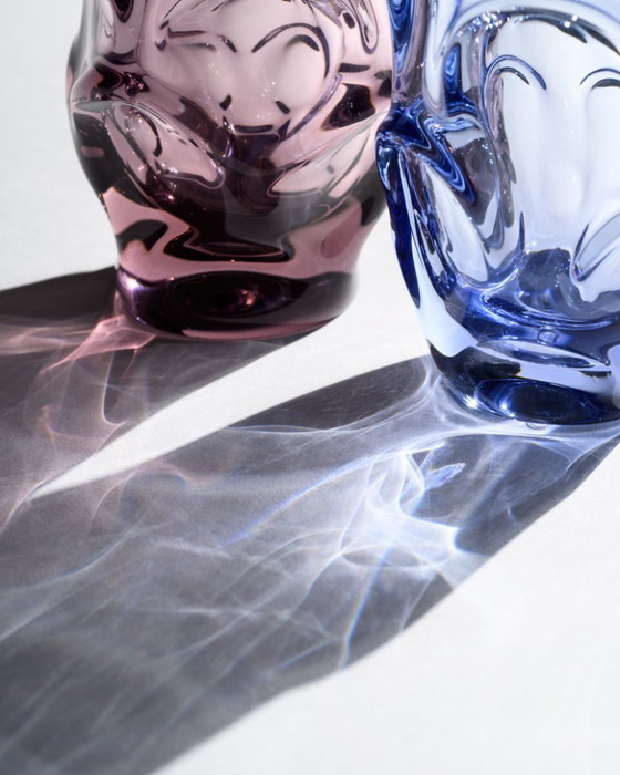 Image 1 of Mid-Century Glass Duo Jan Beránek Škrdlovice Sculptural Mastery in Lilac & Pink