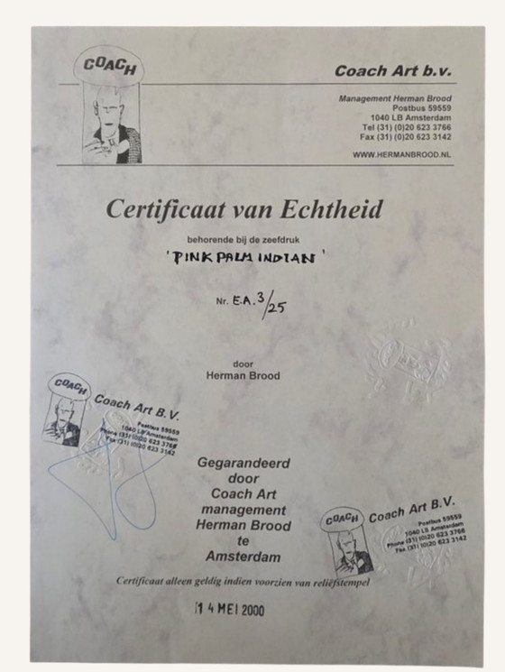 Image 1 of Herman Brood - Épreuve d'artiste "Pink Palm Indian", signée à la main (1998)