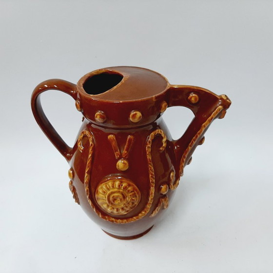 Image 1 of Großer, antiker, braun glasierter Keramikkrug