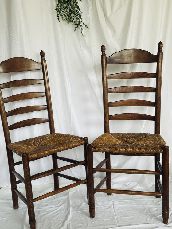 Image 1 of 2 wicker dining chairs wood vintage Japandi Wabi Sabi