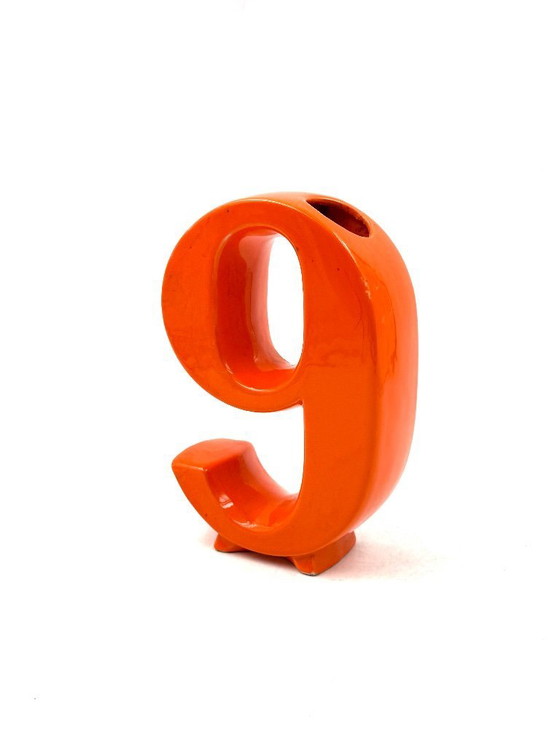 Image 1 of Vaso solifleur in ceramica a forma di numero 9 dell'era spaziale, Marcel Radureau 1970 ca.