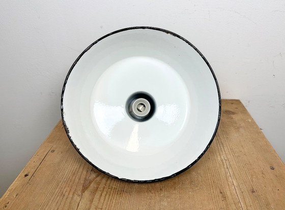 Image 1 of Industrielle Fabriklampe aus blauem Emaille mit gusseisernem Aufsatz, 1960er Jahre