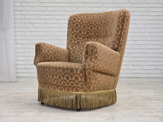 1960s, Danish Armchair, Furniture Velour, Beech Wood – Textile (photo 12 of 17)