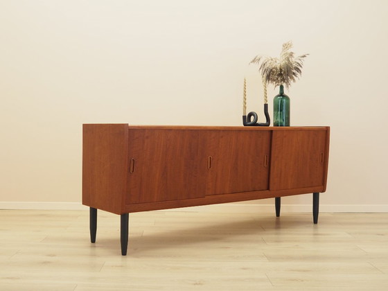 Credenza danese in teak degli anni '70 con ante scorrevoli e ripiani regolabili – Credenze, Legno (photo 7 of 12)
