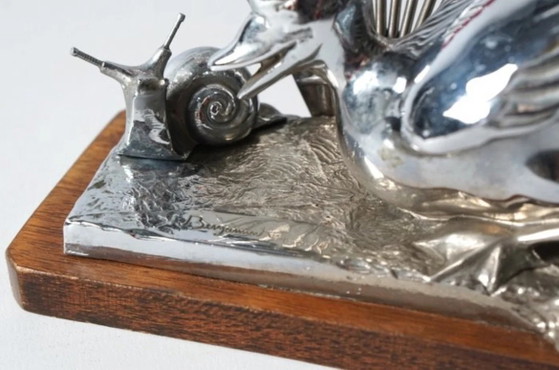 Original Benjamin Rabier Art Deco Chrome on Wood Plaque Cocktail / Punch Pick Set from the 1930s. (photo 8 of 10)