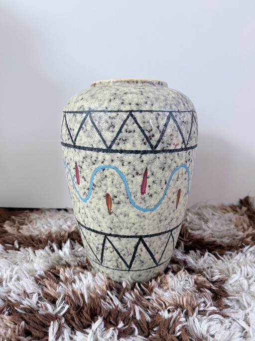 Jarrón de cerámica vintage de Alemania Occidental – Decoración geométrica