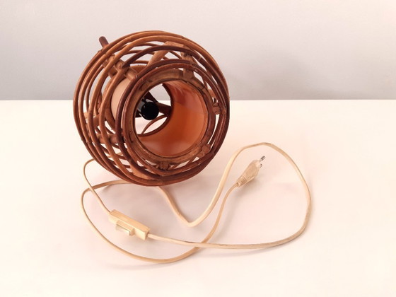 Image 1 of Beautiful vintage rattan table lamp, mcm bedside lamp rattan