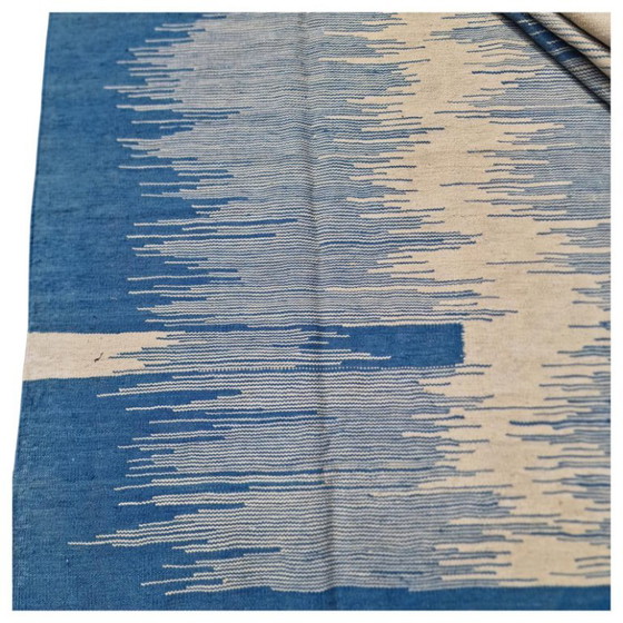 Alfombra Kilim tejida a mano | Diseño Ikat azul moderno | Lana de tejido plano sobre algodón (97 × 72 – Wool (photo 5 of 9)