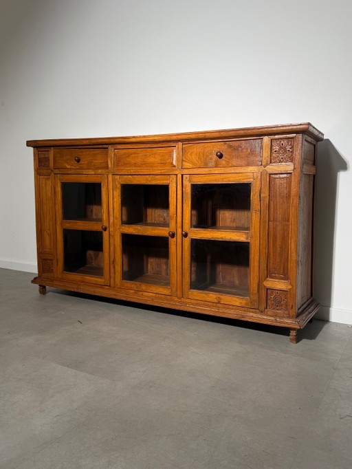 Vitrine/Buffet rustique ancien en teck avec portes vitrées – vitrinekasten (photo 2 of 5)