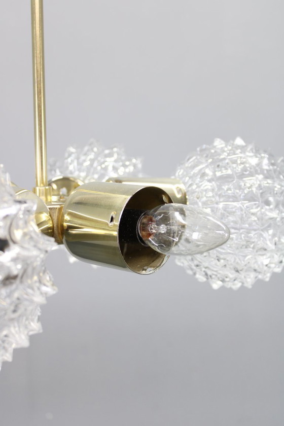 Image 1 of Mid Century Sputnik Brass Glass Chandelier, 1970s Czechoslovakia