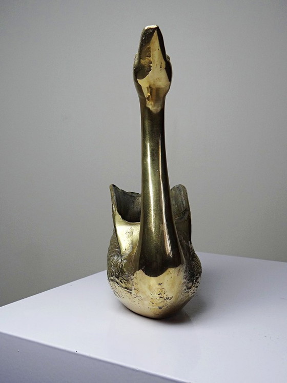 Image 1 of Vintage swan planter/trinket dish in cast gold brass, 1970s-80s