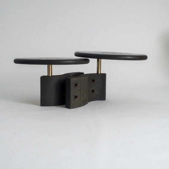 Image 1 of Zeldzame tweedelige modulaire brutalistische salontafel van Paul Kingma