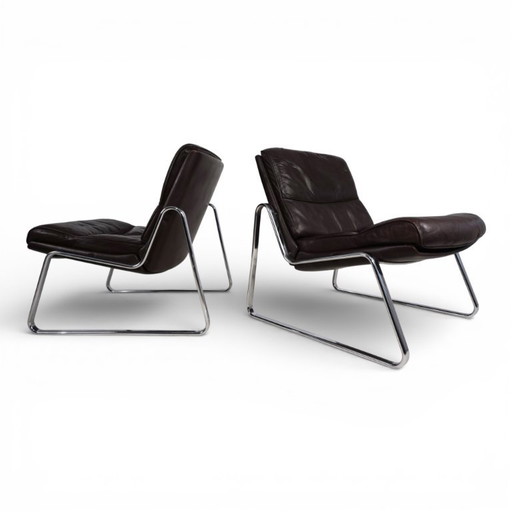 Set di 2 poltrone Drabert in pelle marrone di Gerd Lange, 1970