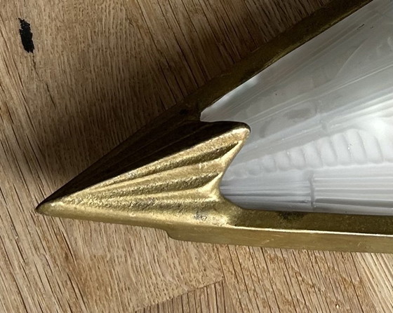 Image 1 of 2x Lampade da parete eclettiche in ottone vintage (triangolo) con vetro satinato