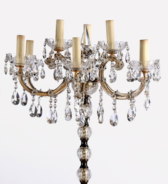 Image 1 of Large bohemian crystal Candlestick/candelabre floor lamp 1950’s