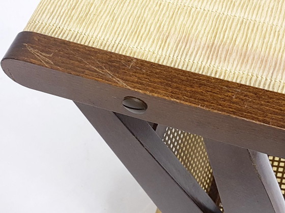 Image 1 of JULLIAN OAK METAL SIDE TABLE/TV CART ON WHEELS, 1960s VINTAGE