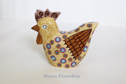 Einzigartige handbemalte Holzfigur Huhn „Henne“ – Neu