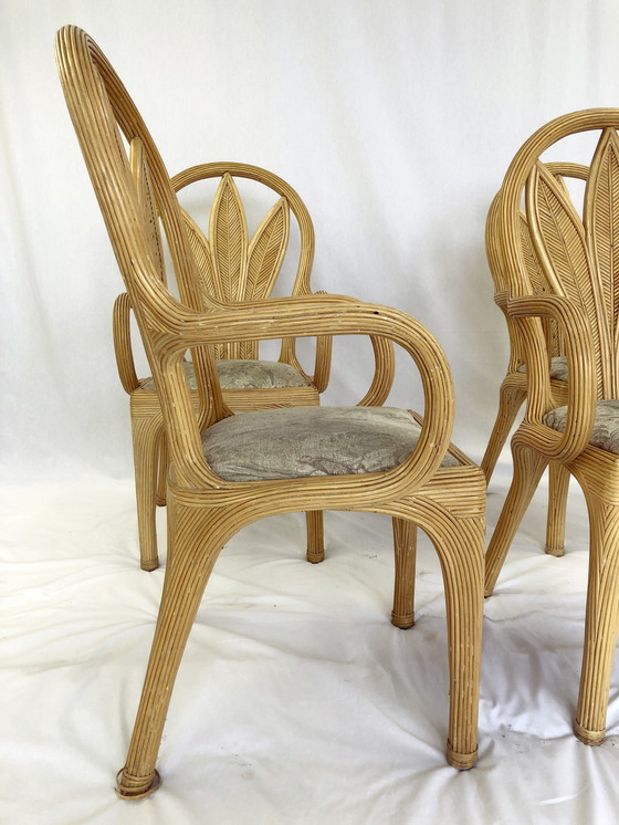 Image 1 of Set van vier Mid Century Moderne rotan eetkamerstoelen, 1970