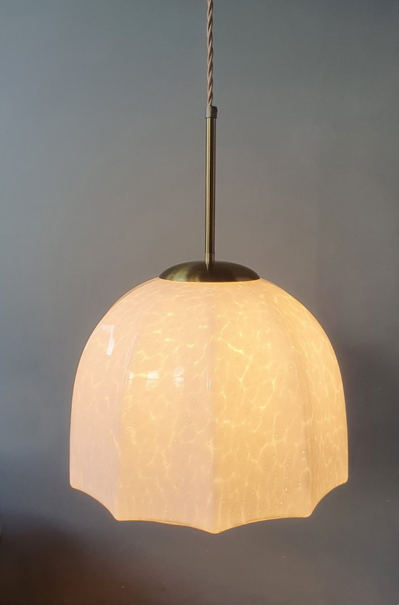 Vintage Large Pendant Lamp of Swirled Glass - Murano Style, Glashütte Limburg, Metal, Murano Glass, Gold (photo 2 of 17)
