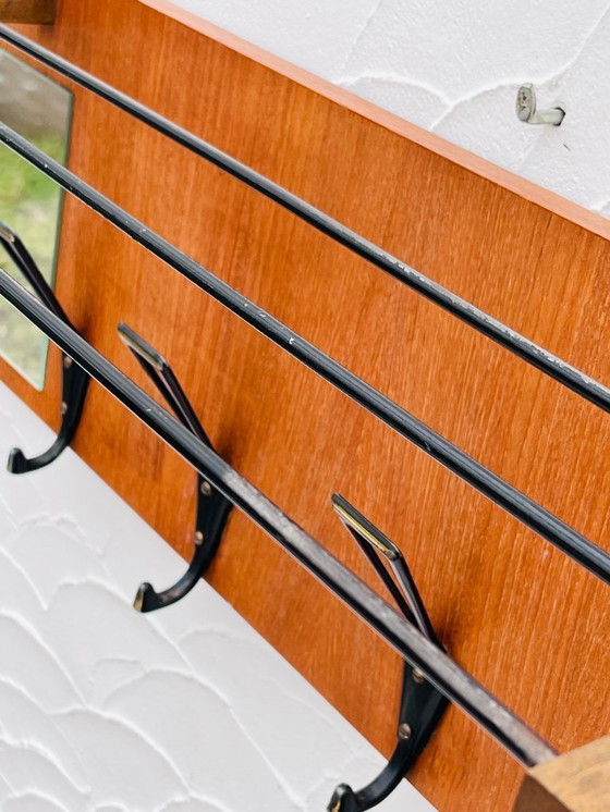 Image 1 of Vintage 1960s wooden wall-mounted coat rack with mirror