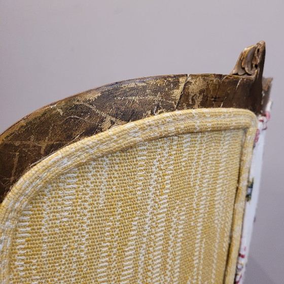 Image 1 of Sillón corbeille en madera, tapizado Pierre Frey, Napoleón III, circa 1820 – Francia