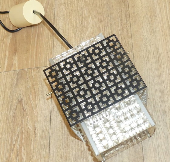 Image 1 of Delicate 1960s/70s pendant lamp, hallway light, grid cube design, black metal pendant light, kitchen lamp