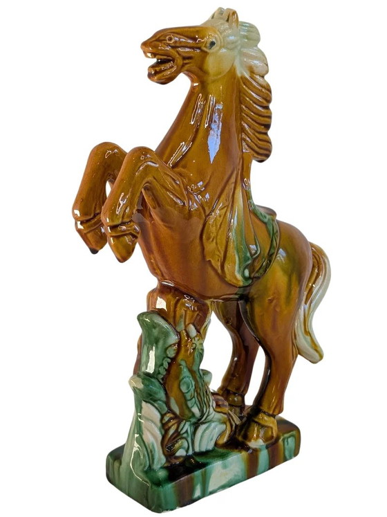 Keramisches Steigendes Pferd – Glänzend Glasierte Bildhauerei – Ceramic (photo 7 of 8)