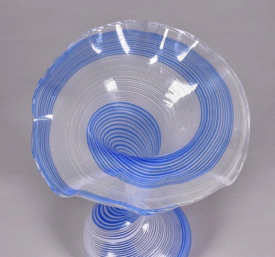 Image 1 of Murano vase by Dino Martens for Aureliano Toso – Blue & white filigree – Italian design