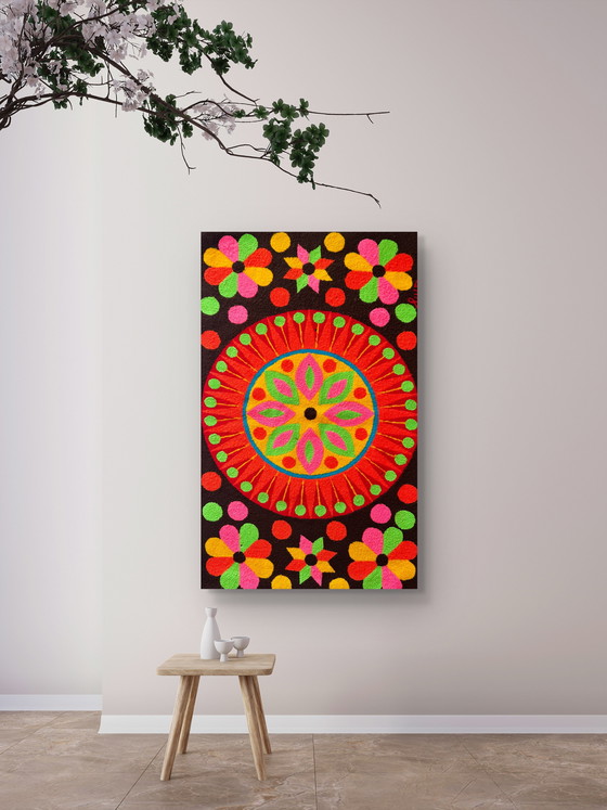 Image 1 of Arazzo da parete vintage anni '70 firmato Luis Montiel – Design floreale flower power anni '70