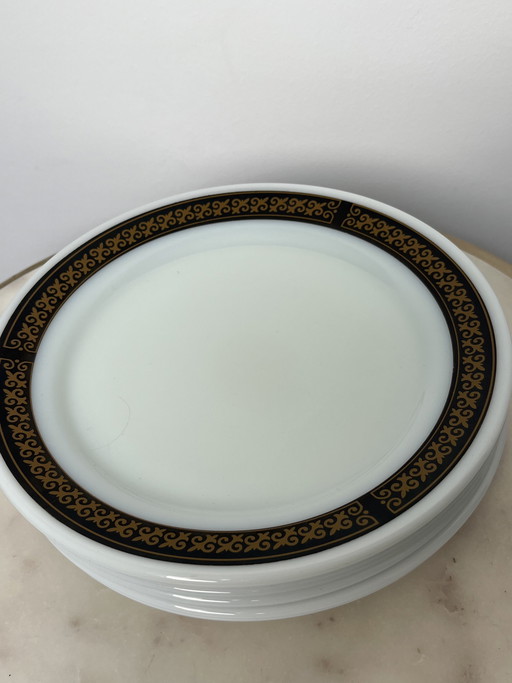 6 PYREX Fleur-de-Lis Teller schwarz/gold 20 cm