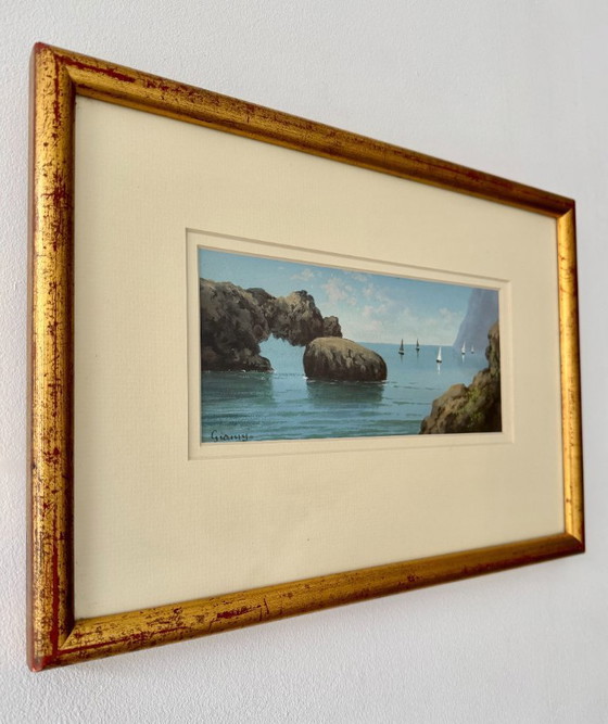 Image 1 of Vintage Seascape Painting with Gold Frame