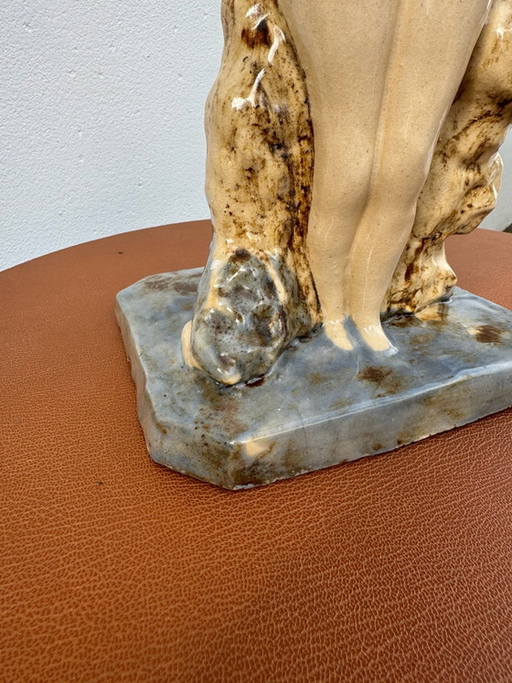Art Deco keramische badster beeld (1930/40), Beeldhouwkunst, Keramiek, Beige (foto 11 van 15)