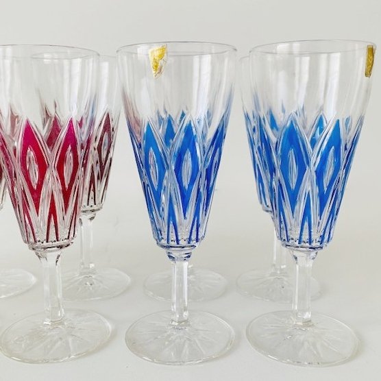 Image 1 of Ensemble de verres à champagne VMC France Reims Harlequin 1960s