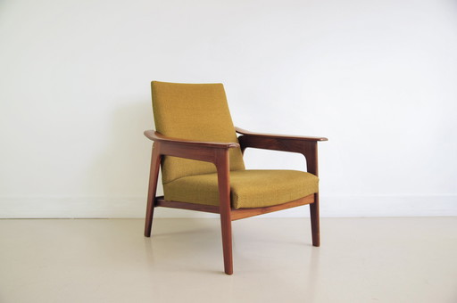 vintage holz sessel grün gepolstert