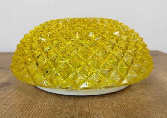 Vintage Glass Wall or Ceiling Light, 1970s, Metal, Yellow (photo 4 of 14)