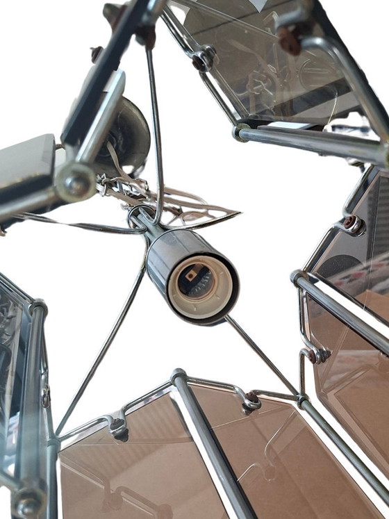 Image 1 of Gorgeous 1980s Vintage Chandelier – Leaf Design in Metal and Brown Glass