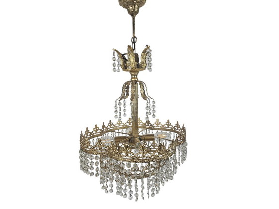 Image 1 of Chandelier - Hollywood Regency - gilded - crystal - 3rd quarter of the 20th century