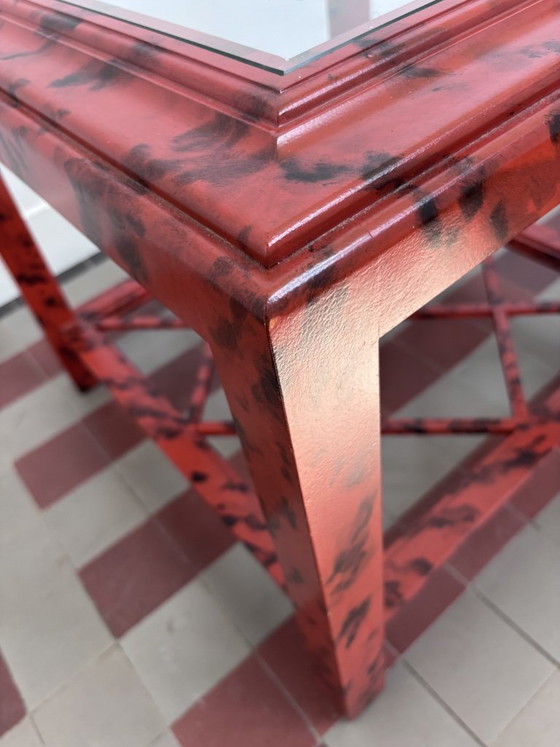 Image 1 of set of 2 Hollywood Regency Chinoiserie - faux Tortoise shell coffee tables