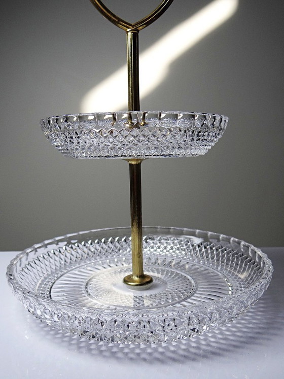 Image 1 of Vintage molded crystal and gilt metal display stand/server from the 1970s-1980s